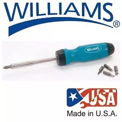 WILLIAMS WRS-1 Magnetic Tipped Ratcheting Screwdriver With 5 Bits (Made In USA) • $39.32