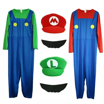 Mens Adult Super Mario And Luigi Fancy Dress Plumber Bros Halloween Costume UK • £9.99