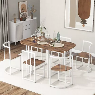 7-Piece Dining Table Set With Faux Marble Compact 55Inch Kitchen Table Set For 6 • $471.71
