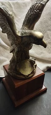 Lrg Brass Metal Eagle Statue On Wooden Base Eagle Trophy • $55