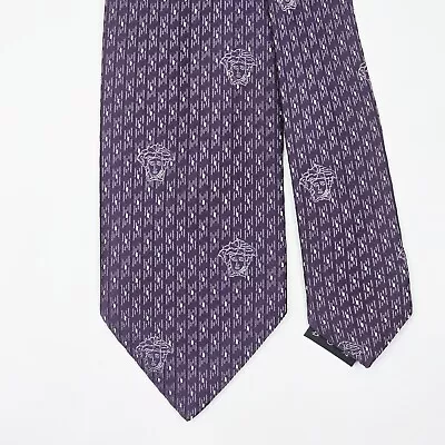 VERSACE TIE Medusa On Purple Houndstooth Woven Silk Necktie • $24.99