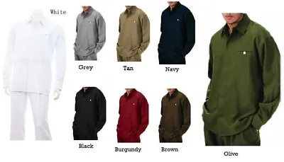 Men's 2pc Walking Suit Long Sleeve Casual Shirt & Pants Set Solid 8 Colors 2612 • $46.69