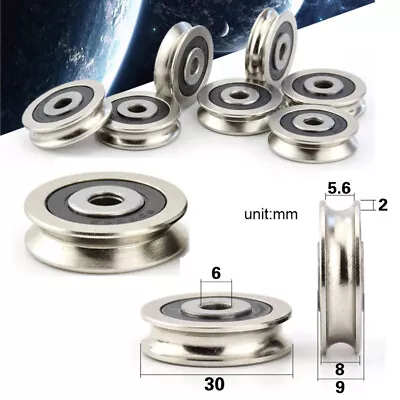 6x30x8mm U V Groove Metal Pulley Ball Bearings Wheel Wire Rope Guide Rail Roller • £5.29