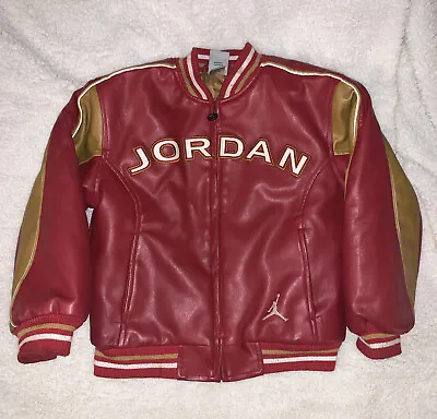 Rare Michael Jordan #23 Faux Leather Zip-Up Varsity Jacket YS(8-10) FREE SHIPP'N • $200