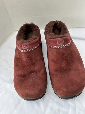 Merrell Shoes Women's Encore Chill Red Raisin  Suede Mules Fur Lined Clogs Sz 6 • $29.99