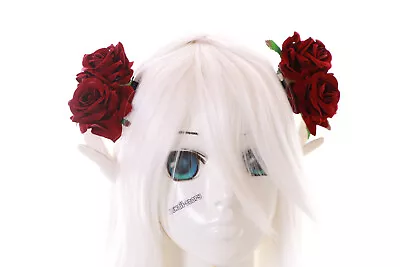 £13.43 • Buy C-39-3 White Widder Horns Red Roses Devil Headdress Hair Clips Gothic Lolita