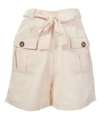 £14.95 • Buy Warehouse Womens Beige Cotton Utility Safari Shorts Button Pockets Tie Waist