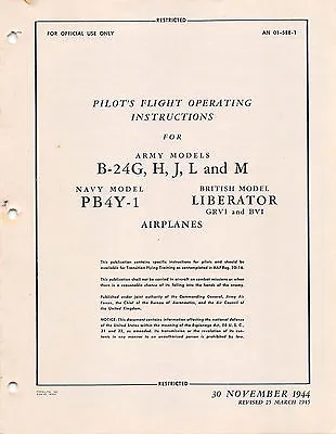 B-24GM Liberator Pilots Flight Instructions Pilots Handbook Flight Manual -CD- • $26.99