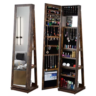 Lockable Mirror Jewelry Cabinet 360° Swivel Jewelry OrganizerStanding Armoire • $229.99