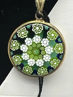 Gold-Plate Silver Authentic Murano 25mm Millefiori Pendant Necklace - MX-37 • $25.99