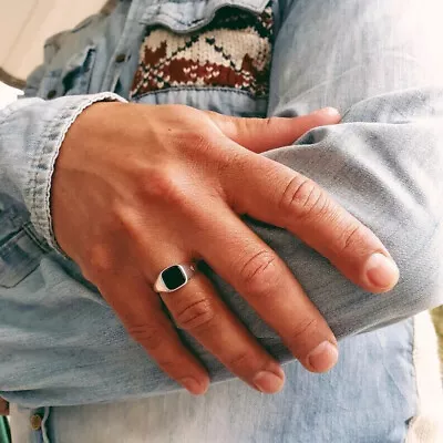 Black Onyx Men's Signet Ring 925 Sterling Silver Ring Men Ring Engagement Ring • $38.99