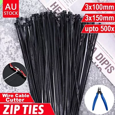 Upto 500x Cable Ties Zip Tie Nylon UV Stabilised Bulk With Wire Cable Tie Cutter • $7.49