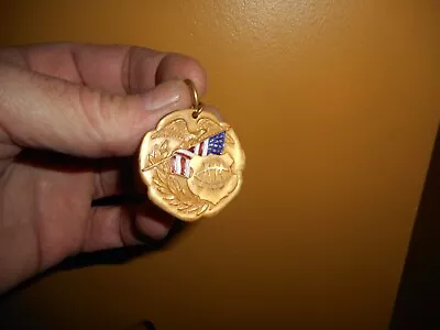 Vintage Golden Medallion Pendant With Eagle Clutching Enamel Flag In Talons • $4.50