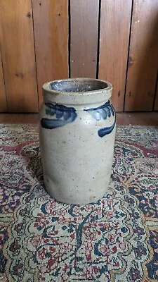 Antique Early Country Stoneware Cobalt Blue PA Crock Jar 8.75  • $238
