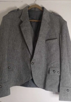 £95 • Buy Argyll Kilt Jacket & 5 Butt Waistcoat Herringbone Tweed Grey 54 Chest 26  Sleeve