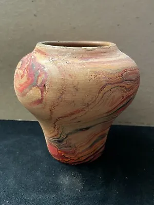 Vintage Nemadji Pottery Vase Heavy Multi Color Swirl 5  • $34.95