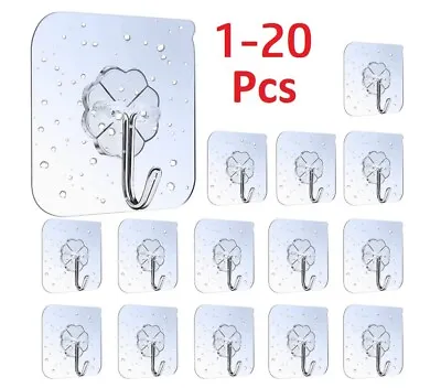 £1.99 • Buy 1-20 Self Adhesive Strong Sticky Hooks Heavy Duty Wall Seamless Transparent Hook