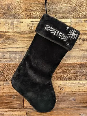 Victoria's Secret Black Faux Fur Plush Christmas Holiday Stocking • $14.99