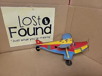 Vintage Tin Metal Plane W/ Stars Red Blue Yellow Propeller  • $20