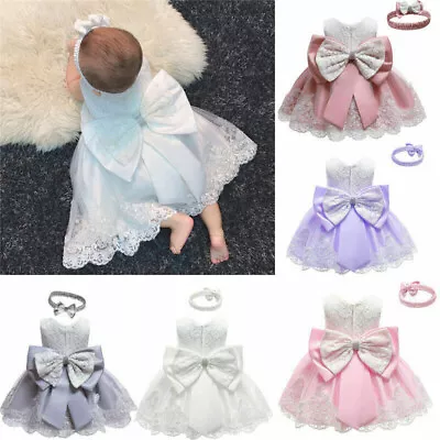 Flower Girls Bridesmaid Dress Baby Kids Party Lace Bow Wedding Dresses Princess • £12.79