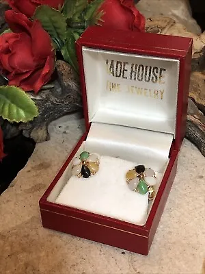 6. Vintage JADE HOUSE 14K Yellow Gold Multi Jade Stone Screw Back Earrings 2.6g • $319.99