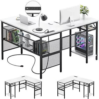 NEW L Shaped Computer Desk Desk W/ Outlets & LED Lights Home Office Corner Desk • $149.99