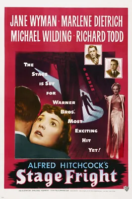 HITCHCOCK Stage Fright MOVIE POSTER Jane WYMAN Marlene DIETRICH 20x30 Crime • $10.49