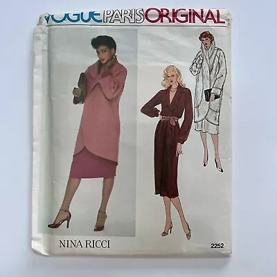 Vogue Paris Original Pattern 2252 Nina Ricci Size 10 Uncut Coat Dress 1980’s Vtg • $29