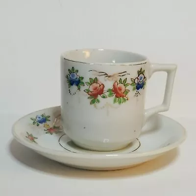 Occupied Japan H.T. Kyotoen Demitasse Teacup & Saucer Tea Cup Set Floral Swag • $7.49