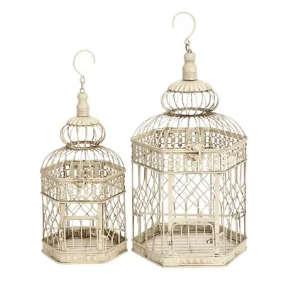 DecMode Cream Vintage Metal Birdcage With Crisscross Vertical Bars Set Of 2 • $35.99