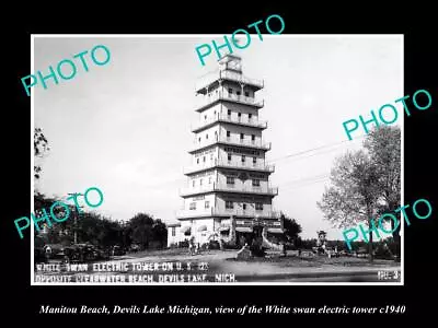 OLD 6x4 PHOTO MANITOU BEACH DEVILS LAKE MICHIGAN WHITE SWAN TOWER C1940 • $4.55