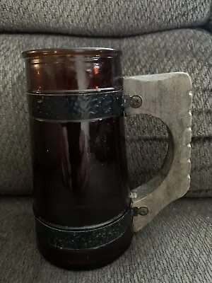 Siesta Ware Vintage Brown Beer Mug Glass Wood Handle • $6.99