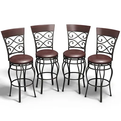 Set Of 4 Vintage Bar Stools Swivel Padded Round Seat Bistro Dining Kitchen Chair • $249.99
