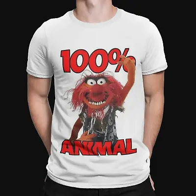 100% Animal T-Shirt -The Muppets  Mens Funny Retro & Cool Drums Drummer Cartoon • £8.39