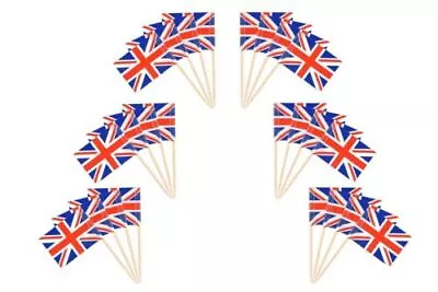 50pk Union Jack Cupcake Picks Toppers UK Flag Cocktail Royal Party Food Decor • £3.53