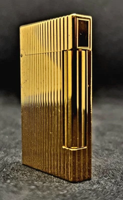 S.T. DUPONT GAS LIGHTER LIGNE D - Gold Plated Vertical Lines Pattern  - RARE • $543.26