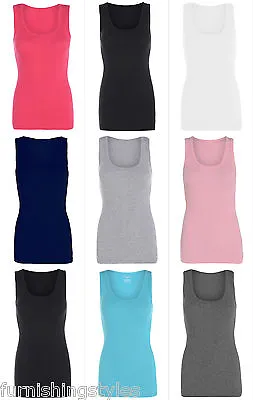 New Ladies Sleeveless Rib Vest Tank Tops Women Gym Stretch Jersey  • £5.25