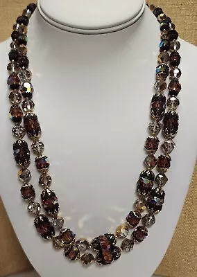 Vendôme Signed Vintage 2-Strand Faceted AB Czech Glass Bead Necklace B396  • $75