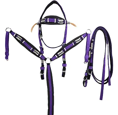 D.A. Brand COB Purple Poly Bridle Set Neoprene Padding And Braided Rawhide Trim • $40