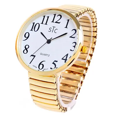 STC Gold Super Large Face Easy To Read Stretch Band Watch - New In Box • $17.99