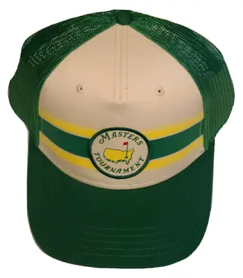 2022 Masters Patch Green And Yellow Stripe Trucker Style Mesh Snapback Golf Hat • $74.99