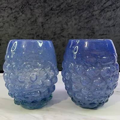 Set 2 Mexican Purple Periwinkle Blown Bubble Glass Rocks Old Fashioned Glasses • $14