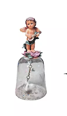 Vintage Glass Bell W/ Fairy Angel Cherub Figurine Top 6  X3” • $14.99