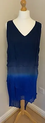 £14.99 • Buy Gorgeous Label Lab Blue Grey Graduated Dye Dipped Hem Occasion Dress UK 14