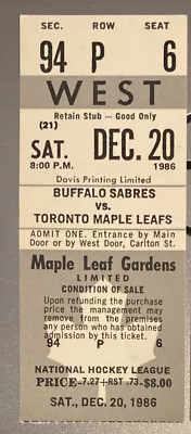 1986 Dec.20 Maple Leaf Garden Buffalo Vs Toronto WEST Sec.94 Row P Seat 6  • $29.99