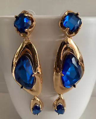 Zara Blue Rhinestone Statement  Drop  Earrings • £8.99