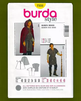 Mens Robin Hood Costume Sewing Pattern~Cloak & EZ Tunic (Sizes 38-48) Burda 7333 • $12.85