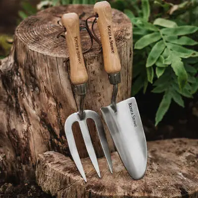 Kent & Stowe Stainless Steel Hand Trowel And Fork Set With Ash Wood Handles • £18.50