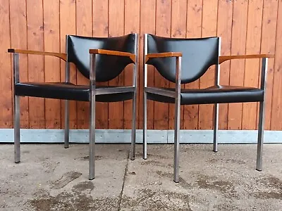 60er Lübke Vintage Armchair Chrome & Leather Recliner Chair Horgen Glarus 1/12 • $140.42