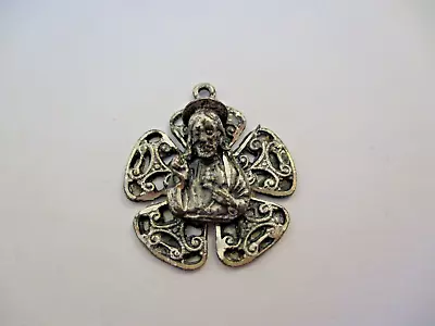 Vintage Jesus Sacred Heart Sterling Silver Religious Medal Charm Pendant Italy • $19.99